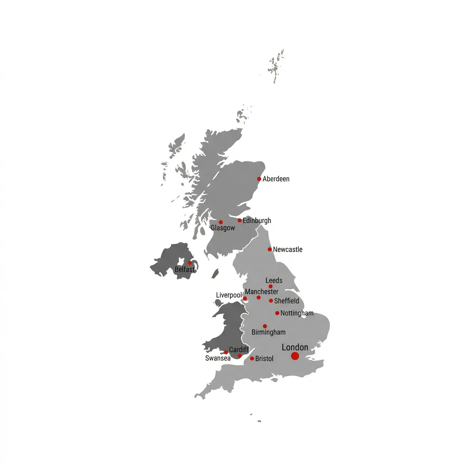 Map of the United Kingdom showing Sonic Transport coverage